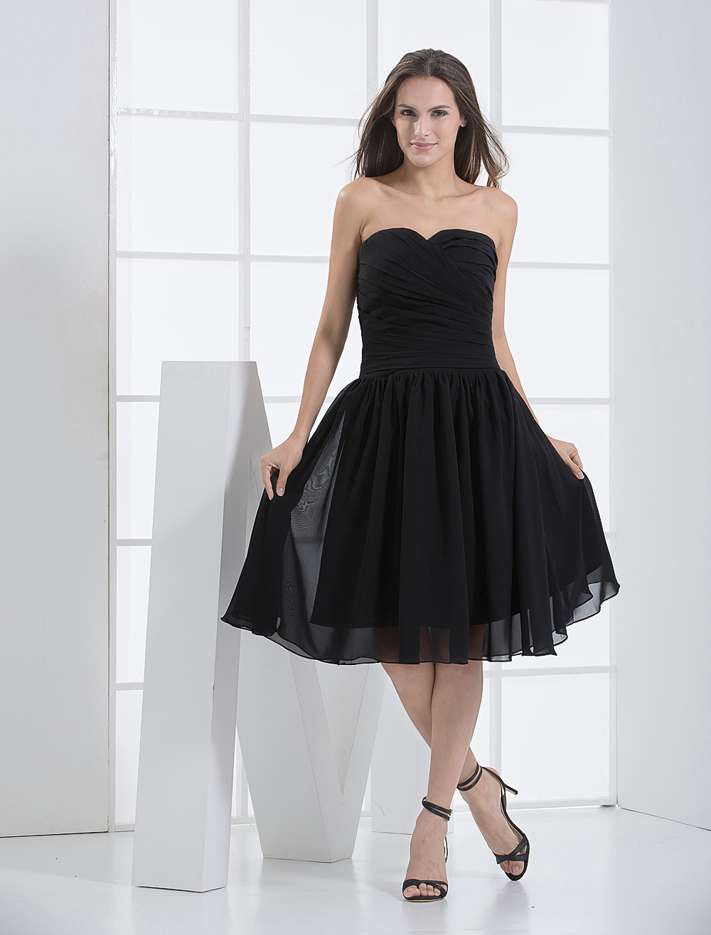 black chiffon dress knee length